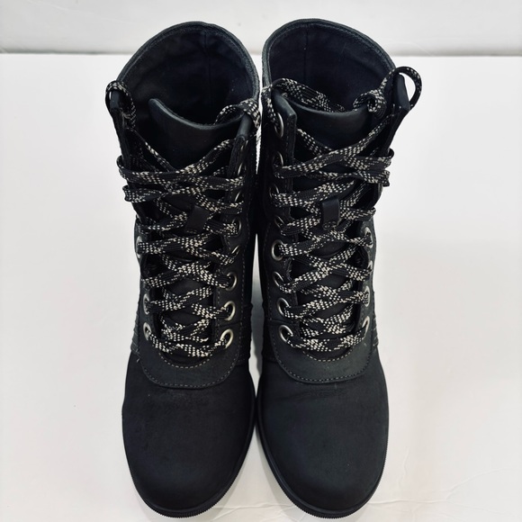 Sorel Lexie Waterproof Black Leather Wedge Heel Lace Up Boots women's 6.5 - Picture 10 of 16
